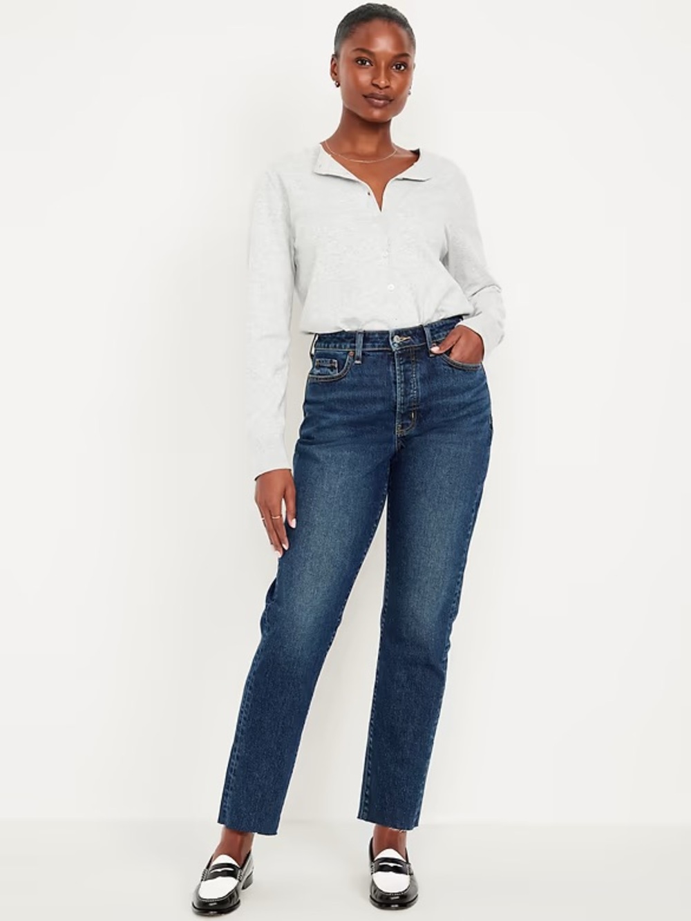 Old Navy Women's Straight-Leg Jeans in Dark Blue Wash